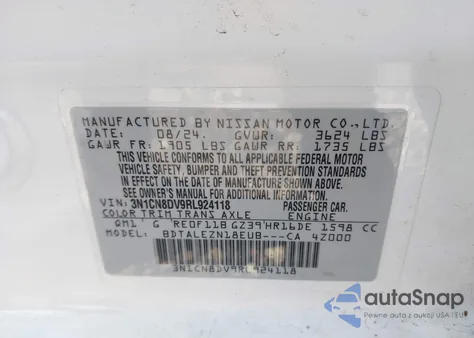 2024 Nissan Versa 1.6 S from USA, damaged, VIN 3N1CN8DV9RL924118